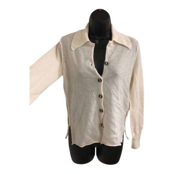 Free People paloma‎ cream 100% cashmere button front grandpa slouchy cardigan XS - Picture 8 of 14